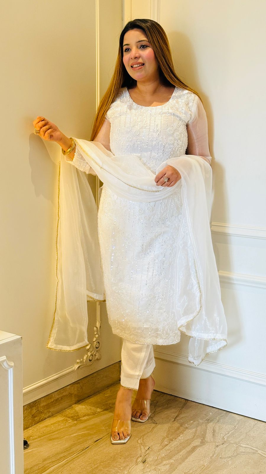 Aarzu Organza Suit- Blue, White